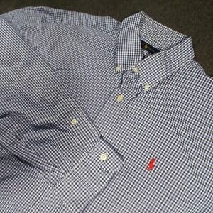 Ralph Lauren Button Down Shirt Mens XL Blue Gingham Pony Logo Long Sleeve